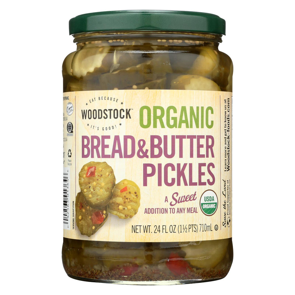 Woodstock Organic Pickles - Sweet Bread & Butter - Sliced - Case Of 6 - 24 Oz.