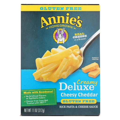 Annies Homegrown Rice Pasta Dinner - Creamy Deluxe - Rice Pasta And Extra Cheesy Cheddar Sauce - Gluten Free - 11 Oz - Case Of 12