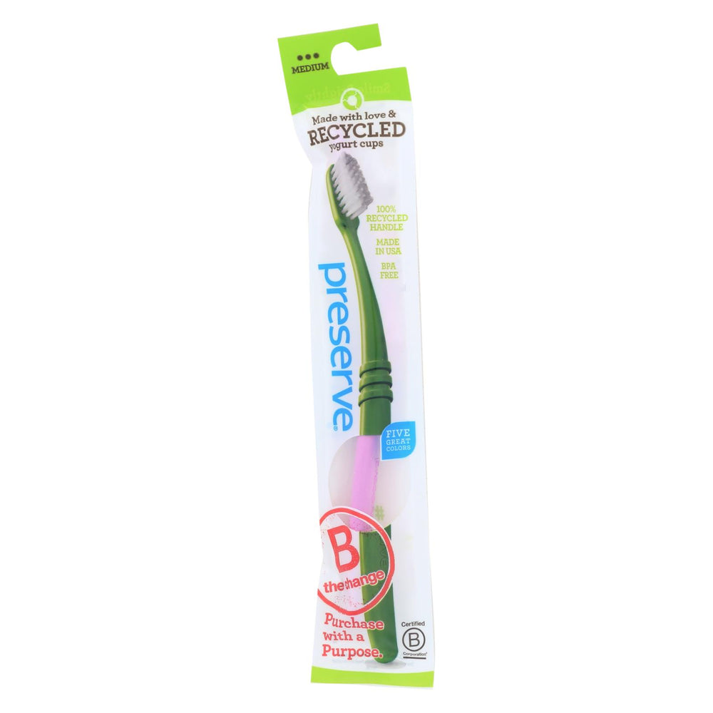 Preserve Adult Toothbrush In A Lightweight Pouch, Medium - 6 Pack - Assorted Colors