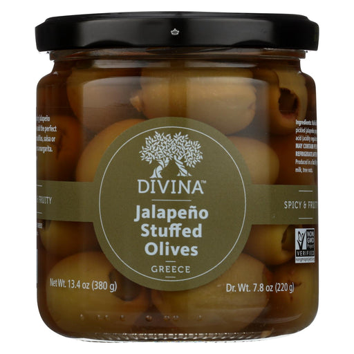 Divina Green Olives Stuffed With Jalapeno Peppers - Case Of 6 - 7.8 Oz.