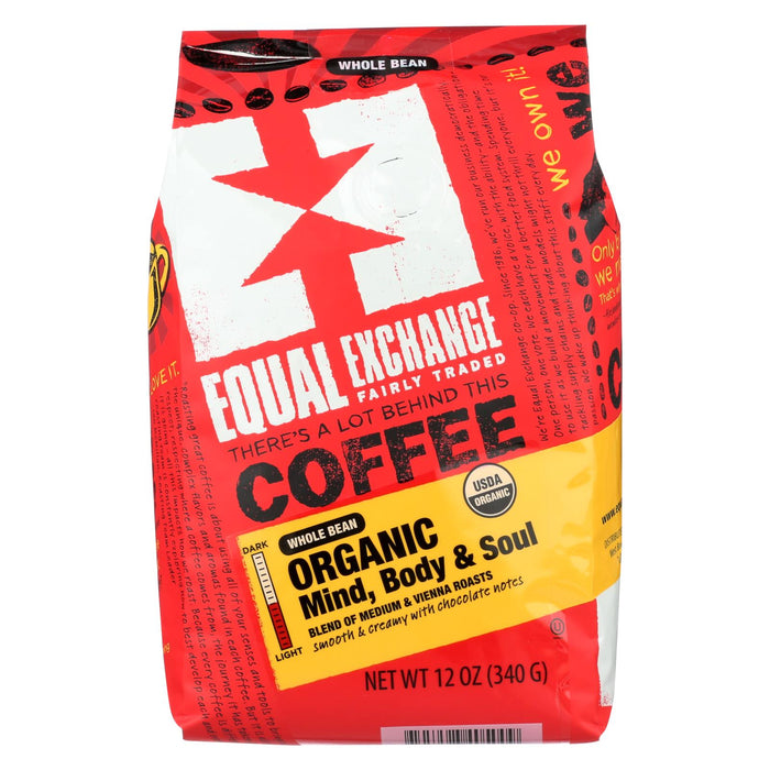 Equal Exchange Organic Whole Bean Coffee - Mind Body And Soul - Case Of 6 - 12 Oz.