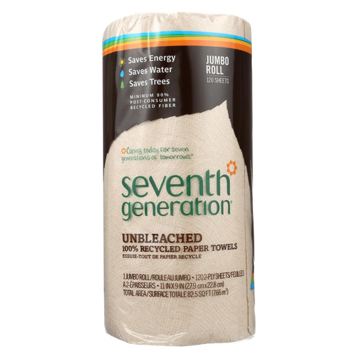 Seventh Generation Recycled Paper Towels - Unbleached - Case Of 30 - 120 Count