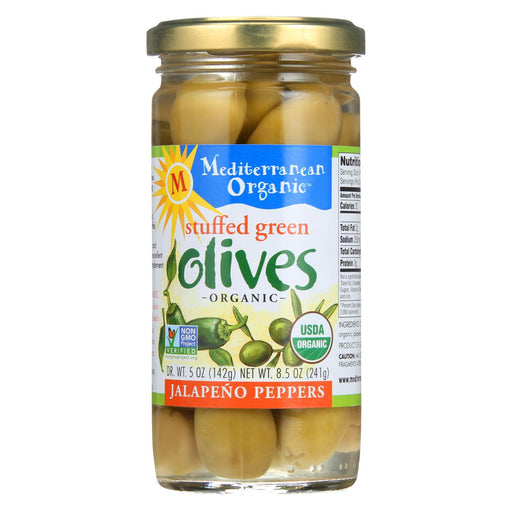 Mediterranean Organic Olives - Organic - Green - Stuffed - Jalapeno - 8.5 Oz - Case Of 12