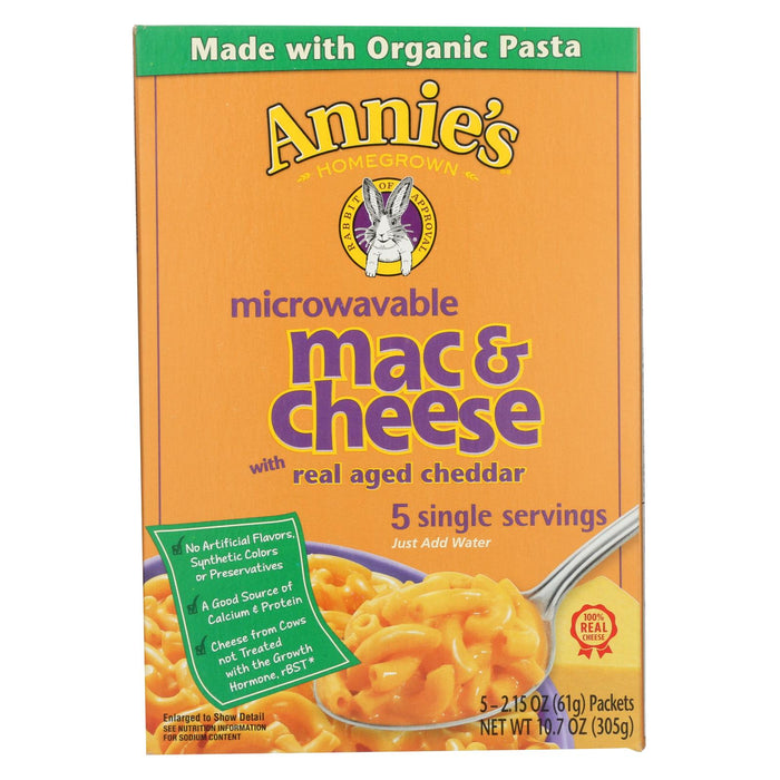 Annie's Homegrown Microwavable Mac And Cheese With Real Aged Cheddar - Case Of 6 - 10.7 Oz.