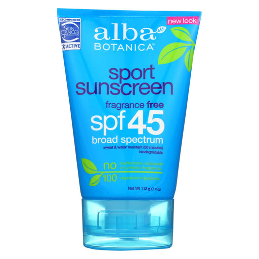 Alba Botanical Very Emollient Sunscreen Natural Protection Sport Spf 45 - 4 Oz
