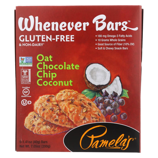Pamela's Products Oat Chocolate Chip Whenever Bars - Coconut - Case Of 6 - 1.41 Oz.