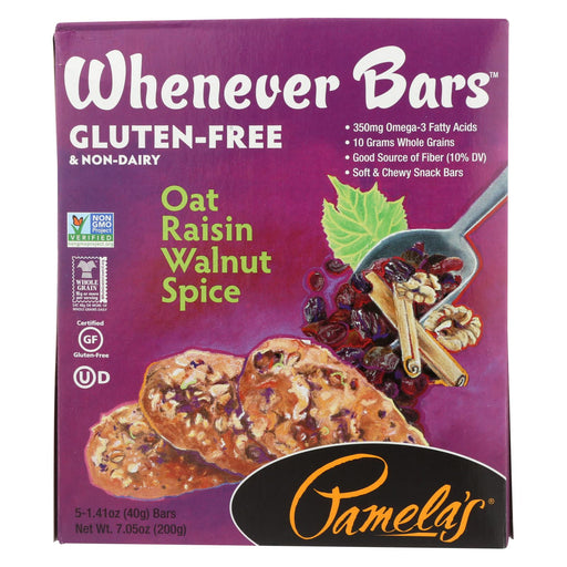 Pamela's Products Oat Spice Whenever Bars - Raisin Walnut - Case Of 6 - 1.41 Oz.