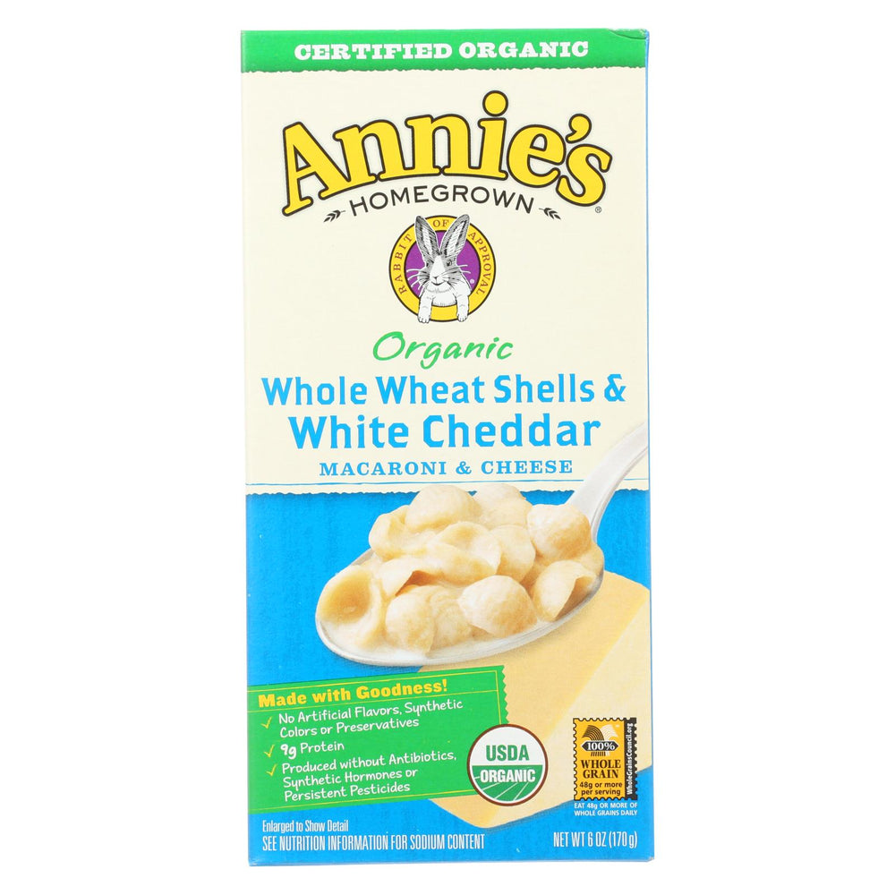 Annies Homegrown Macaroni And Cheese - Organic - Whole Wheat Shells And White Cheddar - 6 Oz - Case Of 12