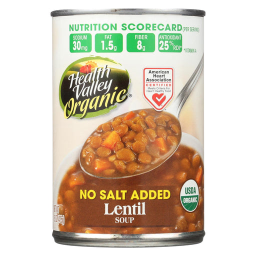 Health Valley Organic Soup - Lentil, No Salt Added - Case Of 12 - 15 Oz.