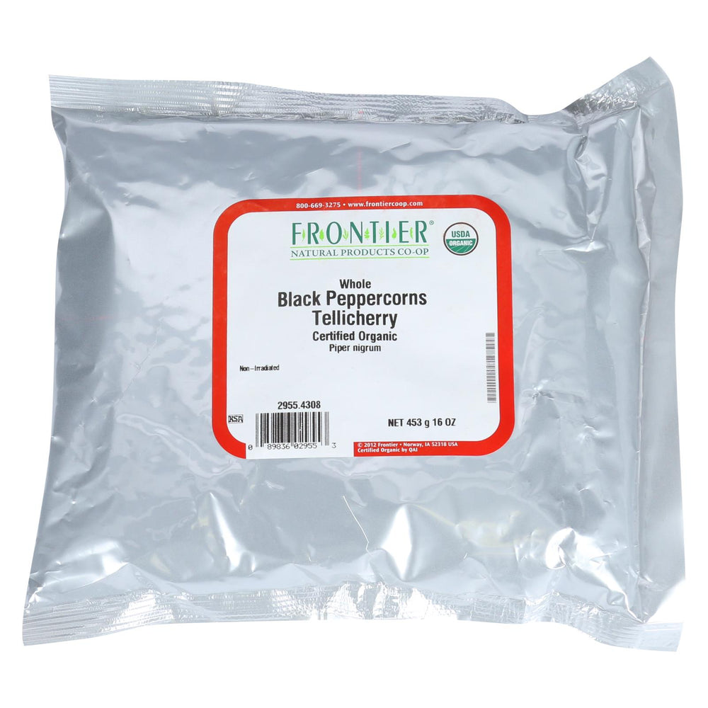 Frontier Herb Peppercorns - Organic - Whole - Black - Tellicherry Grade - Bulk - 1 Lb