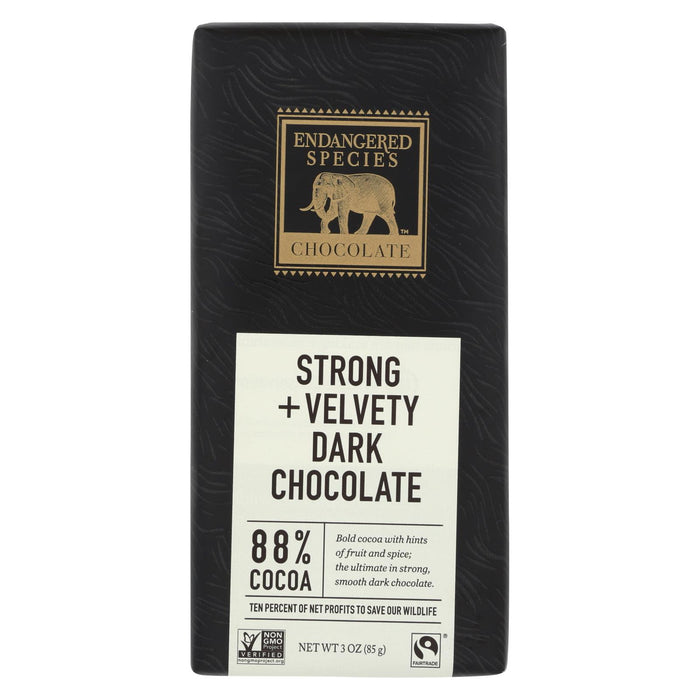 Endangered Species Natural Chocolate Bars - Dark Chocolate - 88 Percent Cocoa - 3 Oz Bars - Case Of 12