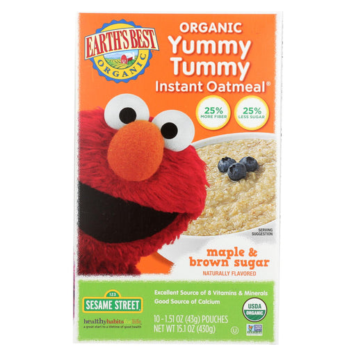 Earth's Best Sesame Street Maple And Brown Sugar Organic Yummy Tummy Instant Oatmeal - Case Of 12 - 15.1 Oz.