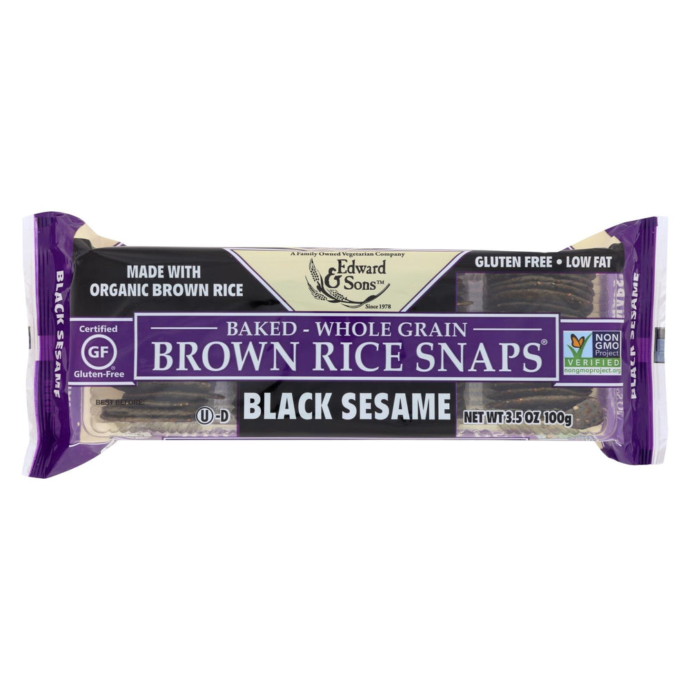 Edward And Sons Brown Rice Snaps - Black Sesame - Case Of 12 - 3.5 Oz.