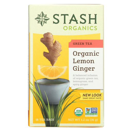 Stash Tea Organic Green Tea - Lemon Ginger? - Case Of 6 - 18 Bags