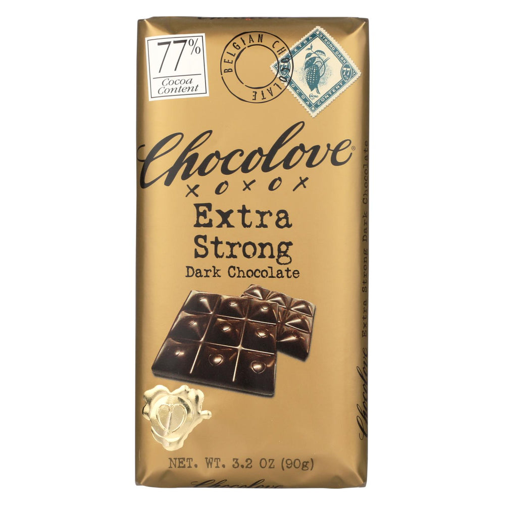 Chocolove Xoxox Premium Chocolate Bar - Dark Chocolate - Extra Strong - 3.2 Oz Bars - Case Of 12