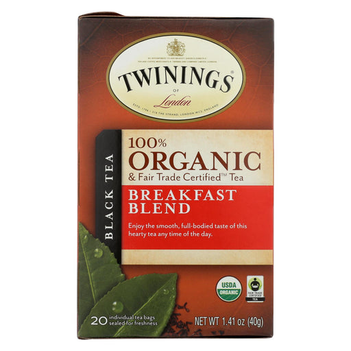 Twinings Tea - 100 Percent Organic - Breakfast Blend - 20 Bags - Case Of 6