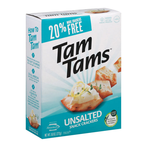 Manischewitz Tam Tams Unsalted Snack Crackers - Case Of 12 - 9.6 Oz.