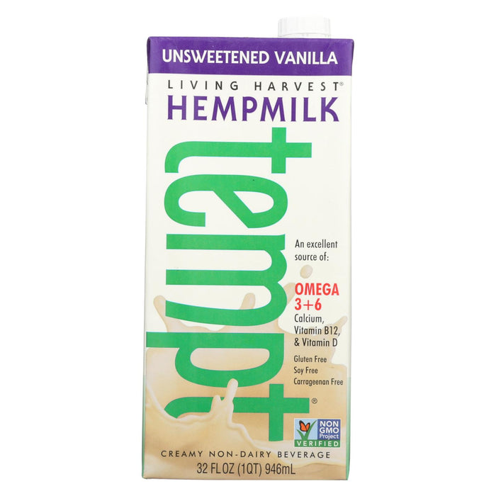 Living Harvest Hemp Milk - Unsweetened Vanilla - Case Of 12 - 32 Fl Oz.