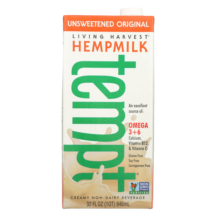 Living Harvest Original Tempt Hemp Milk - Unsweetened Creamy Non - Dairy Beverage - Case Of 12 - 32 Fl Oz.