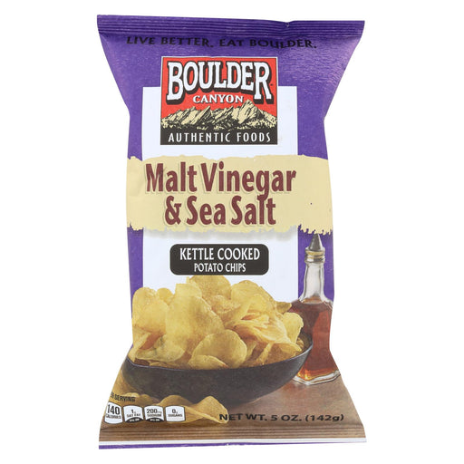 Boulder Canyon Natural Foods Kettle Chips - Malt Vinegar And Sea Salt - Case Of 12 - 5 Oz.