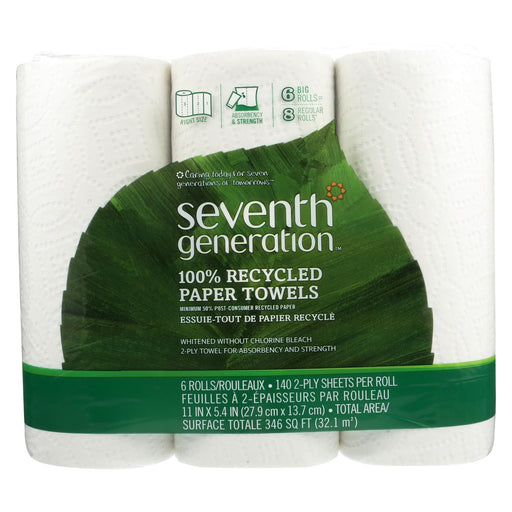 Seventh Generation Recycled Paper Towels - White - Case Of 4 - 140 Sheets