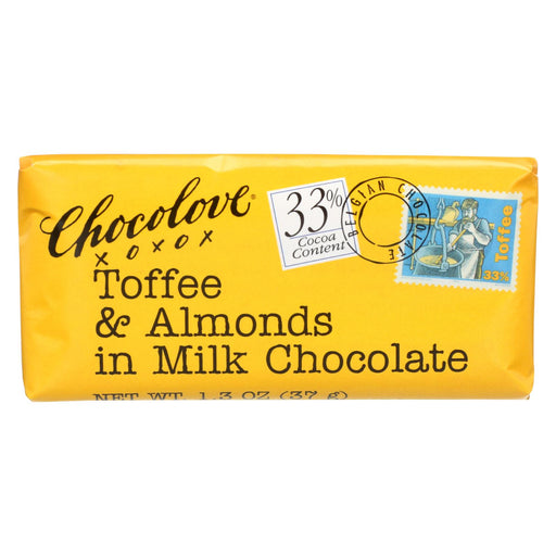 Chocolove Xoxox Premium Chocolate Bar - Milk Chocolate - Toffee And Almonds - Mini - 1.3 Oz Bars - Case Of 12