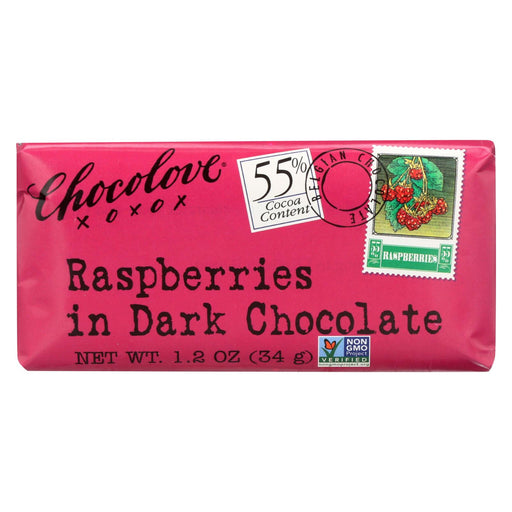 Chocolove Xoxox Premium Chocolate Bar - Dark Chocolate - Raspberries - Mini - 1.2 Oz Bars - Case Of 12