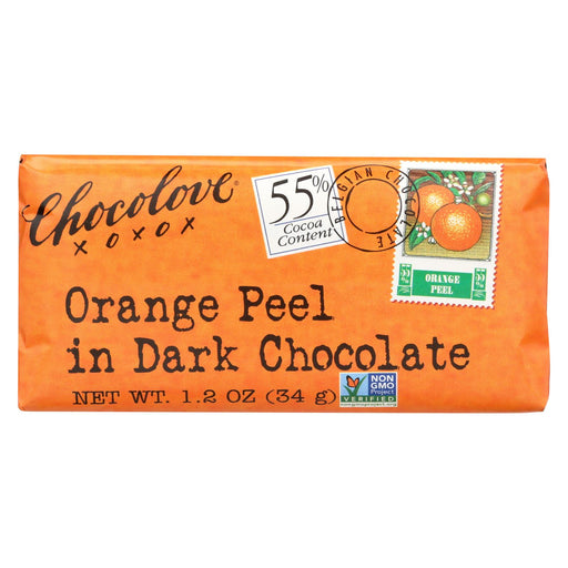 Chocolove Xoxox Premium Chocolate Bar - Dark Chocolate - Orange Peel - Mini - 1.2 Oz Bars - Case Of 12