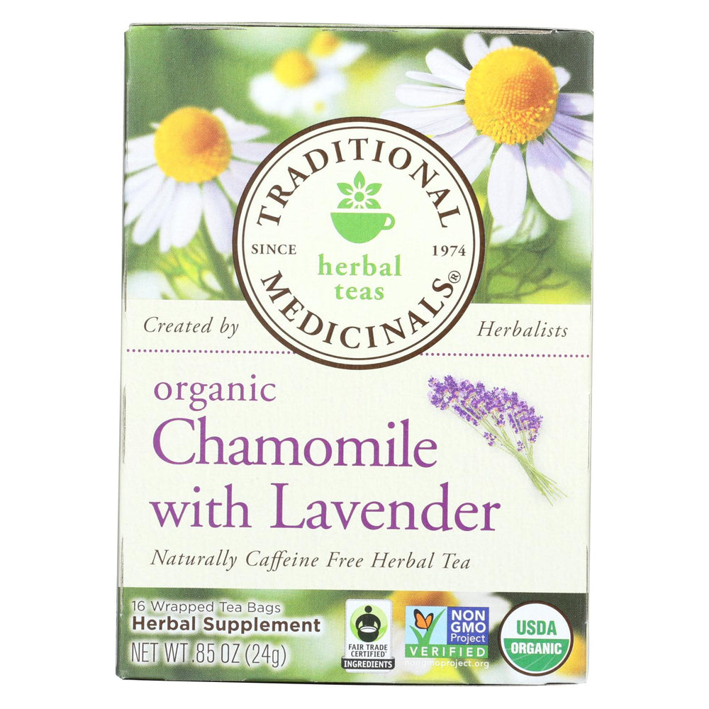 Traditional Medicinals Organic Chamomile With Lavender Herbal Tea - Caffeine Free - Case Of 6 - 16 Bags