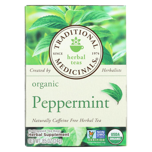 Traditional Medicinals Organic Peppermint Herbal Tea - Caffeine Free - Case Of 6 - 16 Bags