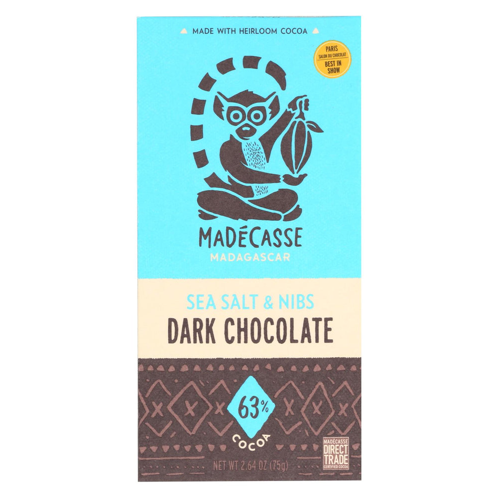 Madecasse Chocolate Bars - 63 Percent Dark Chocolate - Sea Salt And Nibs - 2.64 Oz Bars - Case Of 10