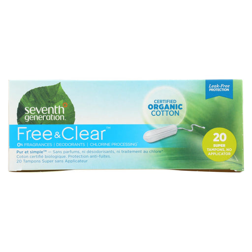 Seventh Generation Chlorine Free Organic Cotton Tampons - Super - 20 Tampons - Case Of 12