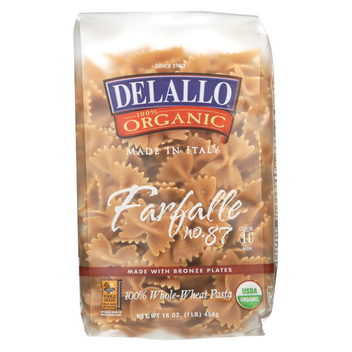Delallo Organic Whole Wheat Farfalle Pasta - Case Of 16 - 16 Oz.