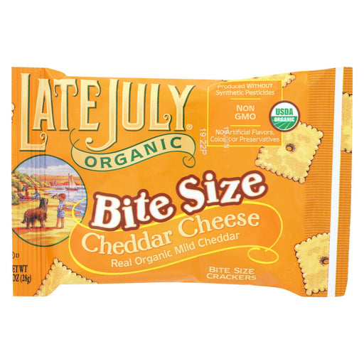 Late July Snacks Organic Bite Size Crackers - Cheddar Cheese - Case Of 4 - 1 Oz.