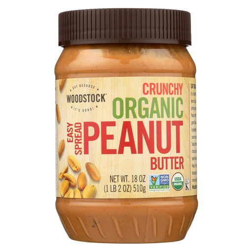Woodstock Organic Easy Spread Peanut Butter - Crunchy - Case Of 12 - 18 Oz.
