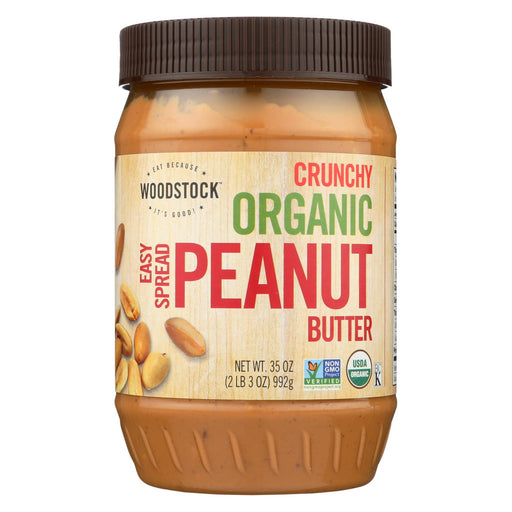 Woodstock Organic Easy Spread Peanut Butter - Crunchy - Case Of 12 - 35 Oz.