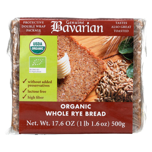 Genuine Bavarian Organic Bread - Whole Rye - Case Of 6 - 17.6 Oz.
