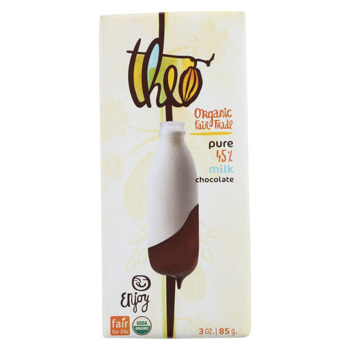 Theo Chocolate Organic Chocolate Bar - Classic - Milk Chocolate - 45 Percent Cacao - Pure - 3 Oz Bars - Case Of 12
