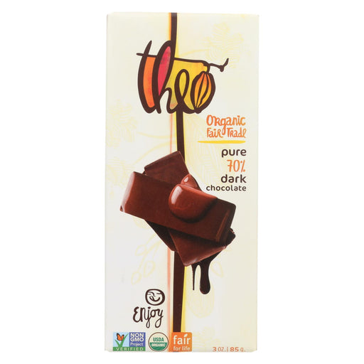 Theo Chocolate Organic Chocolate Bar - Classic - Dark Chocolate - 70 Percent Cacao - Pure - 3 Oz Bars - Case Of 12