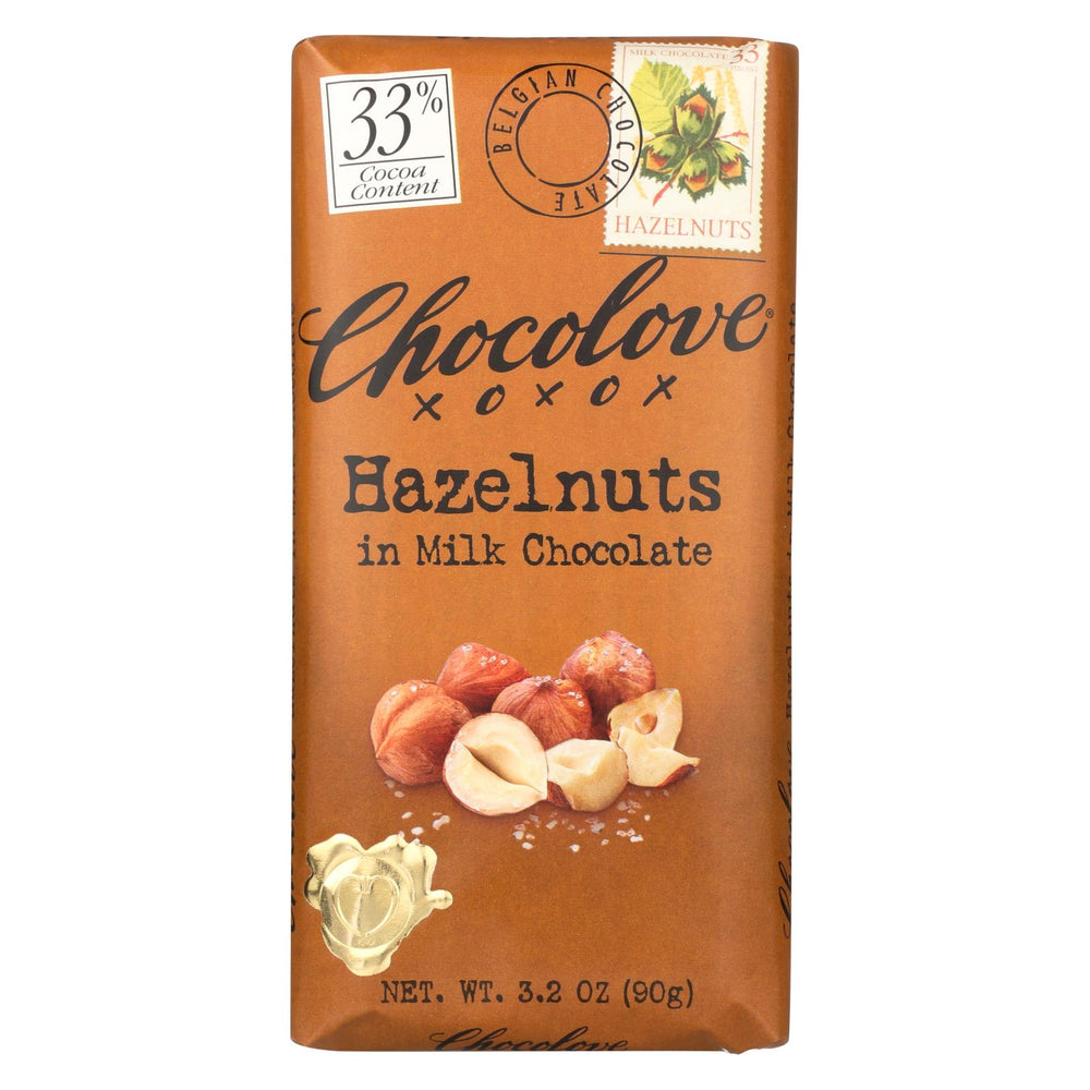 Chocolove Xoxox Premium Chocolate Bar - Milk Chocolate - Hazelnuts - 3.2 Oz Bars - Case Of 12