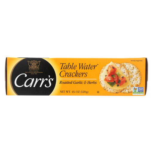 Carr's Table Water Crackers With Roasted Garlic And Herb - Case Of 12 - 4.25 Oz.