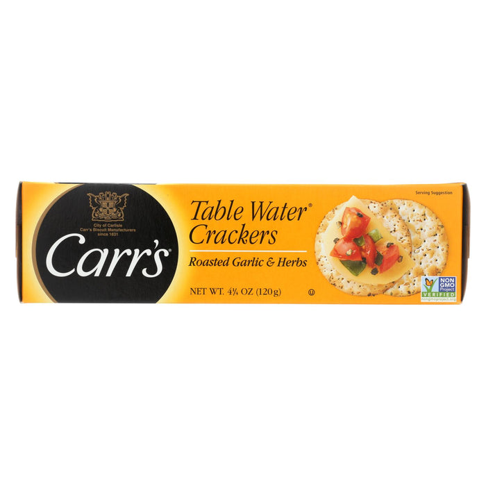 Carr's Table Water Crackers With Roasted Garlic And Herb - Case Of 12 - 4.25 Oz.