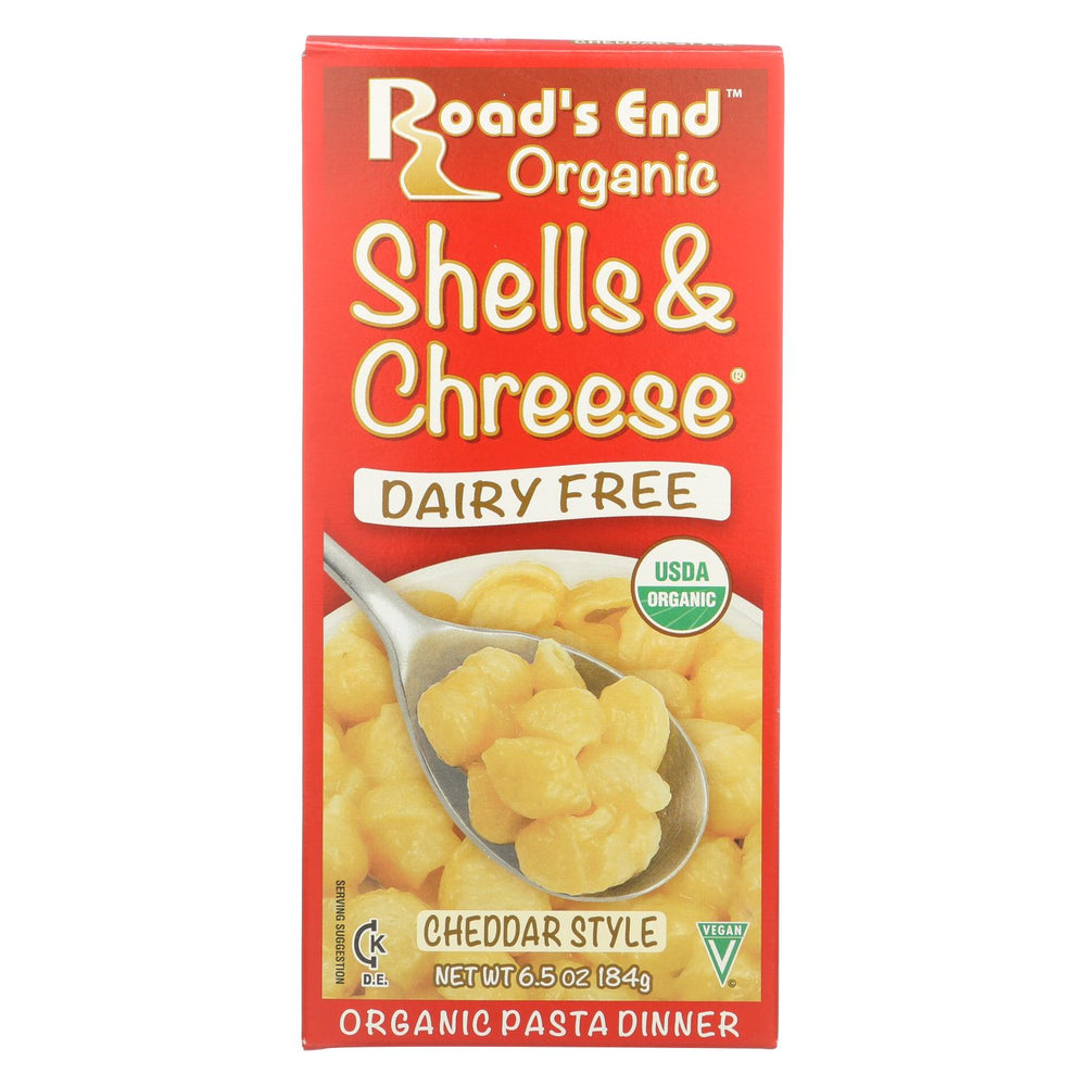 Road's End Organics Shells And Cheese Pasta - Cheddar Style - Case Of 12 - 6.5 Oz.