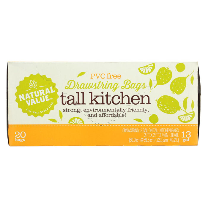 Natural Value Tall Kitchen Bags - Drawstring - 20 Count - Case Of 12