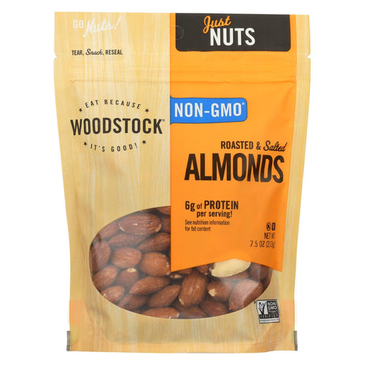Woodstock Almonds - Whole - Roasted - Salted - Case Of 8 - 7.5 Oz.
