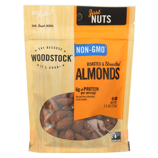 Woodstock Almonds - Whole - Roasted - Unsalted - Case Of 8 - 7.5 Oz.