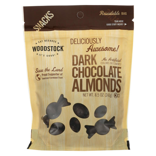 Woodstock Snacks - All Natural - Dark Chocolate Almonds - 8.5 Oz - Case Of 8
