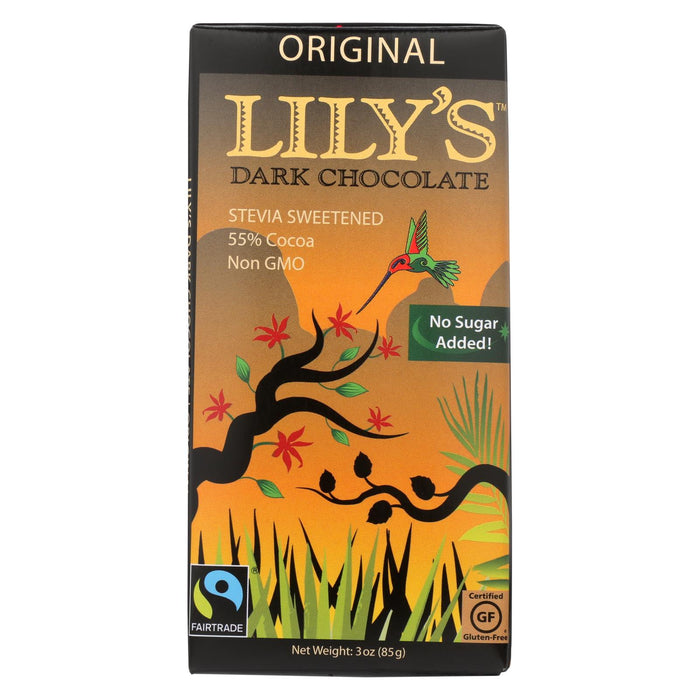 Lily's Sweets Chocolate Bar - Dark Chocolate - 55 Percent Cocoa - Original - 3 Oz Bars - Case Of 12
