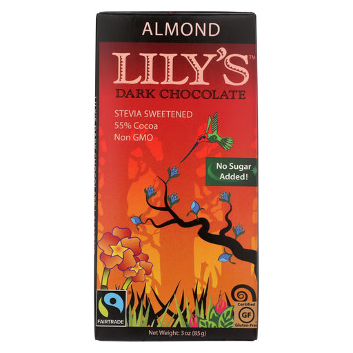 Lily's Sweets Chocolate Bar - Dark Chocolate - 55 Percent Cocoa - Almond - 3 Oz Bars - Case Of 12