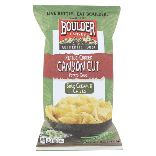 Boulder Canyon Natural Foods Kettle Cooked Canyon Cut Potato Chips -sour Cream & Chives - Case Of 12 - 6.5 Oz